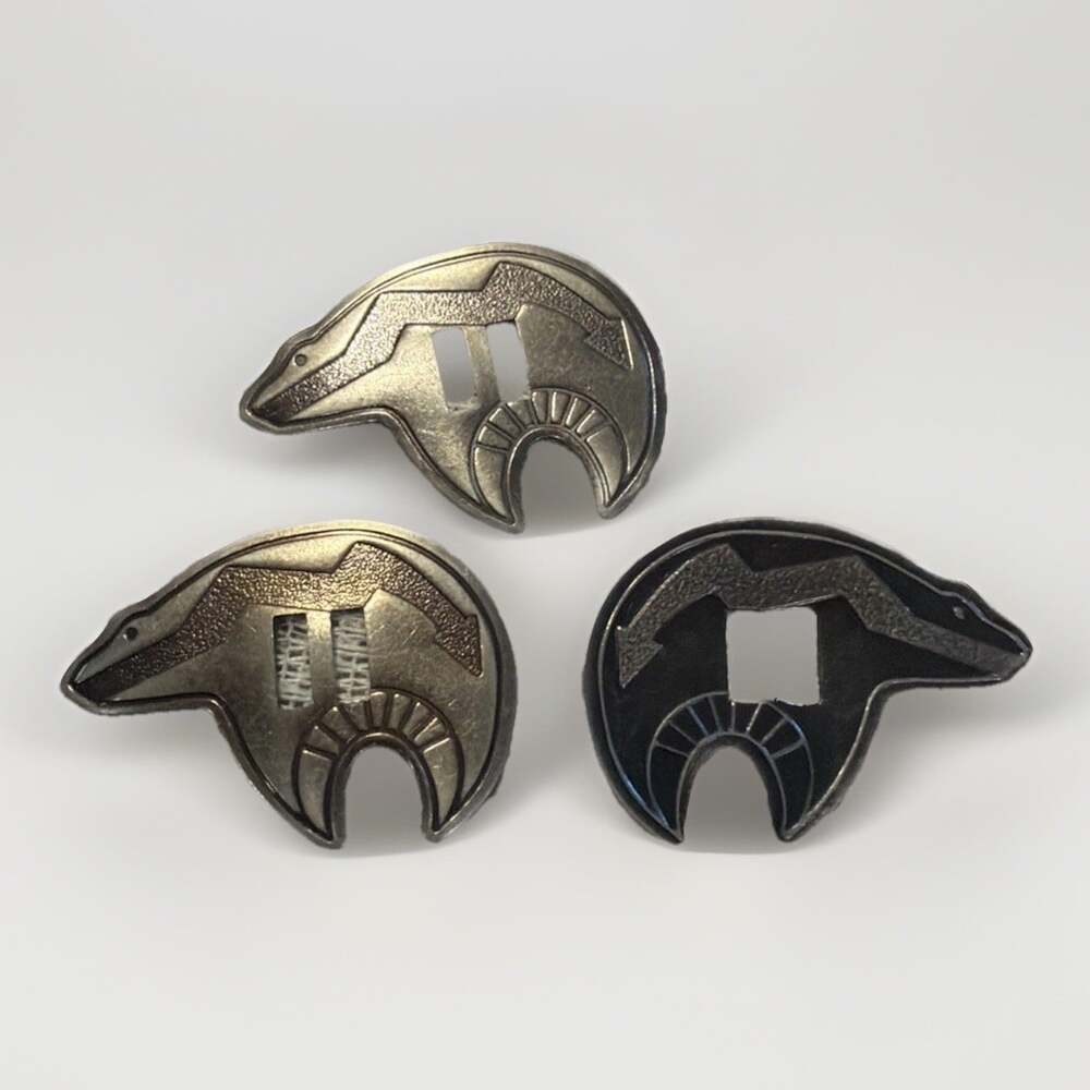 3 Vintage Southwest Style Stamped Metal Medicine Bear Conchos Supply Lot Tribal